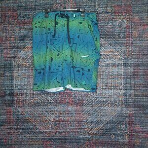 adidas mens lime blue an black spellout cargo swim trunks L EUC